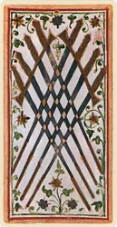 De Acht van Zwaarden, facsimile van een tarotkaart uit het 